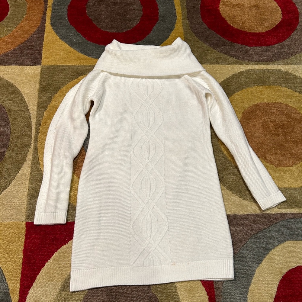 Pink Rose White Cable Knit Sweater Dress Cowl Neck Junior’s Medium